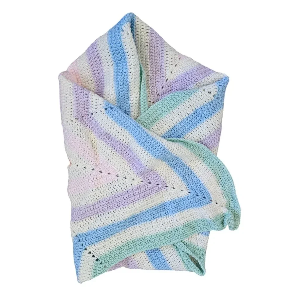 Handmade Crochet Star Baby Blanket Afghan Pastel Rainbow  48